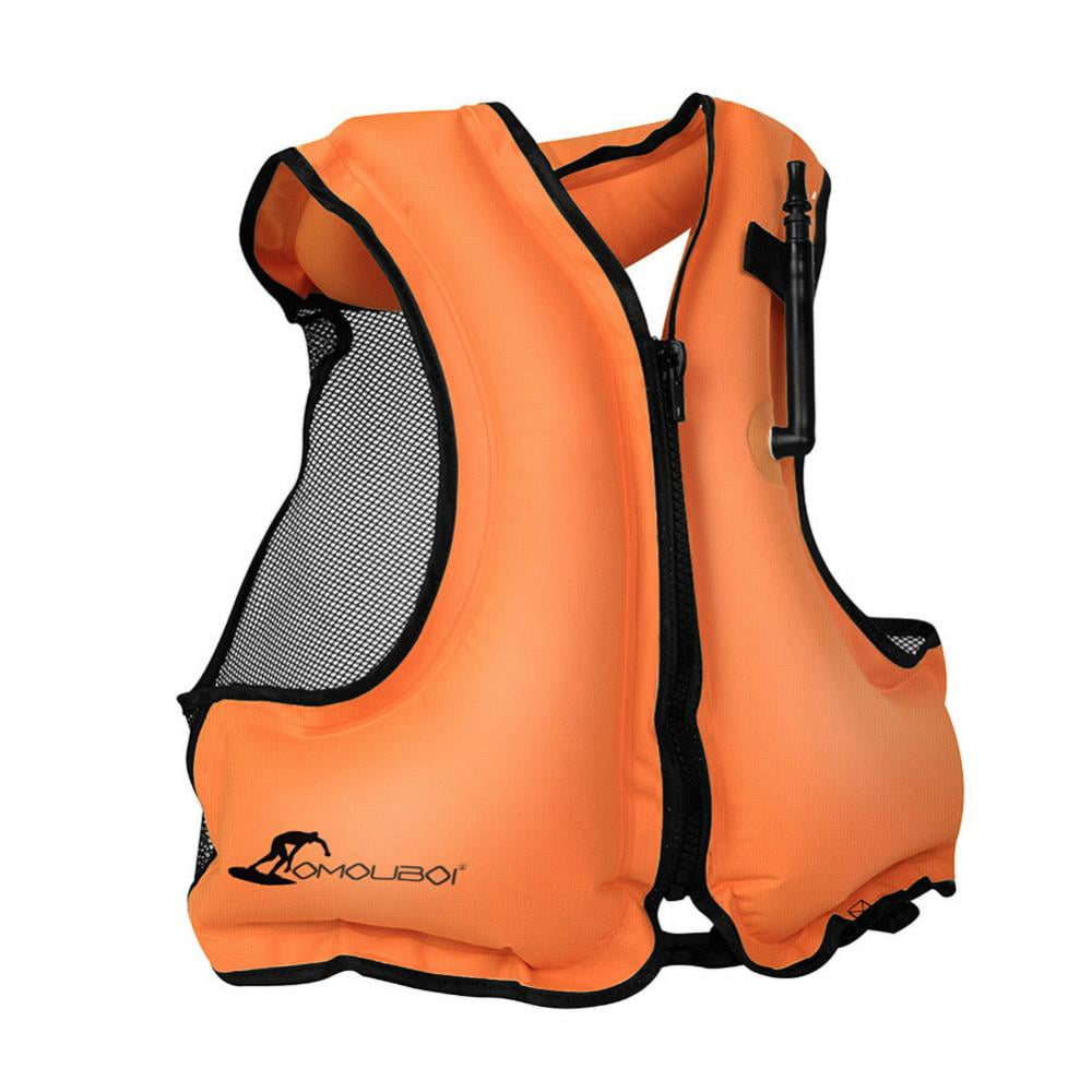 Inflatable Swim Vest Green/Orange/Yellow Boating Portable Snorkel Life Jacket 