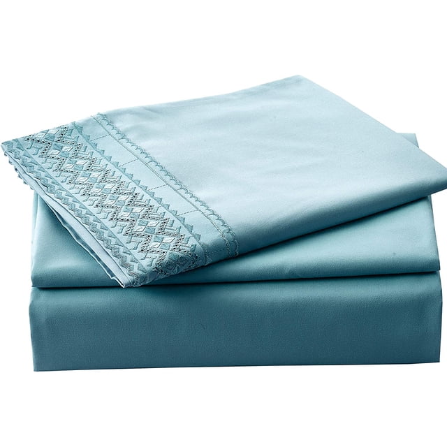 - Embroidery 4-Piece Bed Sheet Set with Deep Pocket Fitted Sheet \u2013 Ultra Soft Brushed Microfiber Bed Sheets, Wrinkle, Fade and Stain Resistant (Full/Double, Blue)
