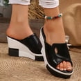 thumbnail image 5 of Rokment Platform Wedge Sandals for Women 2026 Fashion Casual Color Block Leather Chunky High Heels Dress Slip on Summer Shoes Black Size 6, 5 of 8