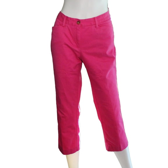Lands' End Women's 8 Petite, Mid-Rise Crop Chino Pants, Vibrant Magenta