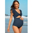 thumbnail image 7 of Sociala Maternity Swimsuit V-Neck Pregnancy Swimwear Ruffle Sleeve Bathing Suit, 7 of 7