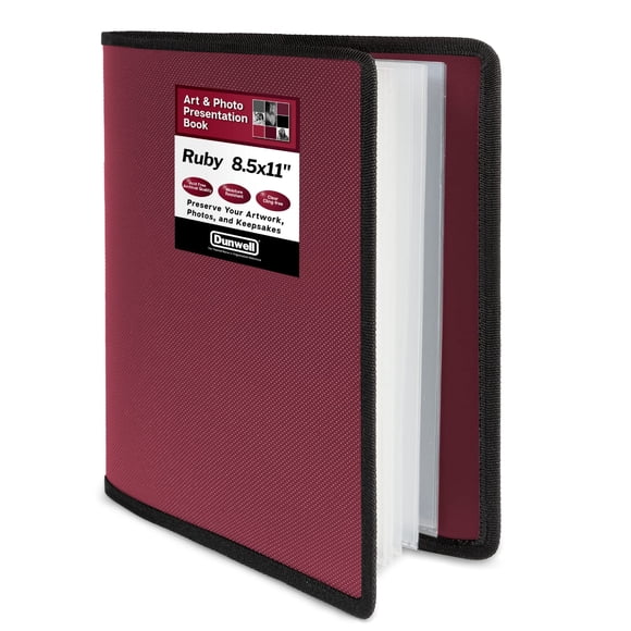Carpeta portafolios Dunwell para obras de arte (rubí) – Carpeta de 8,5 x 11 con fundas de plástico, 24 bolsillos para 48 páginas, organizador de carpetas de arte, carpeta de presentación de tamaño car