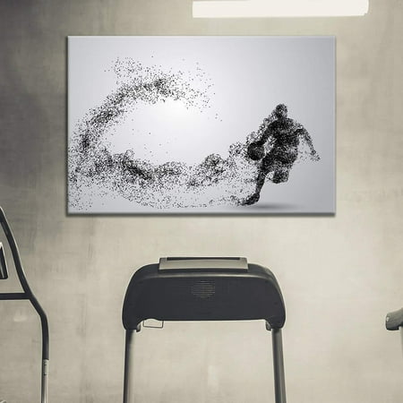 wall26 - Canvas Wall Art Sports Theme - Man Dribbling a Basketball Formed Black Dots - Giclee Print Gallery Wrap Modern Home Decor Ready to Hang - 16x24