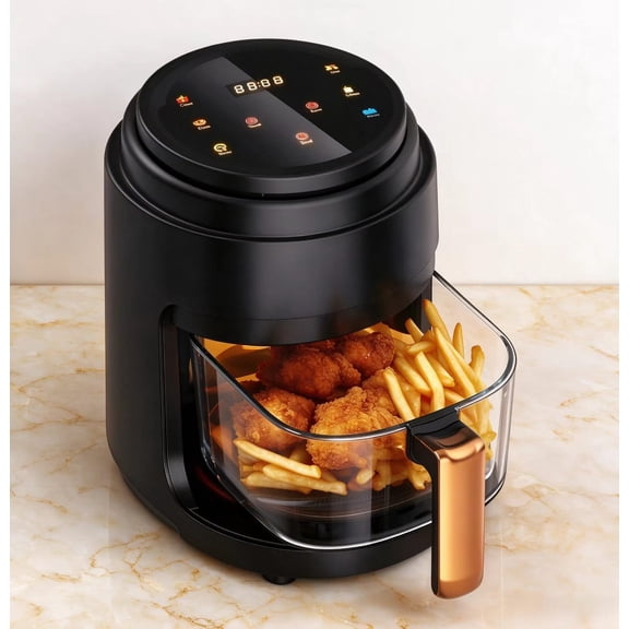 5 Qt Glass Air Fryer with Max 410°F, LED Digital Touchscreen, Nonstick & Dishwasher Safe Basket, Black