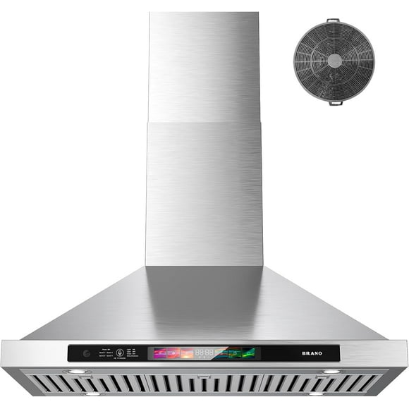 30-inch Wall Mount Range Hood 900 CFM with Voice/Gesture/Touch Control, Stainless Steel Kitchen Hood Vent with 4 Speed Exhaust Fan, LED Adjustable Lights, Memory Mode