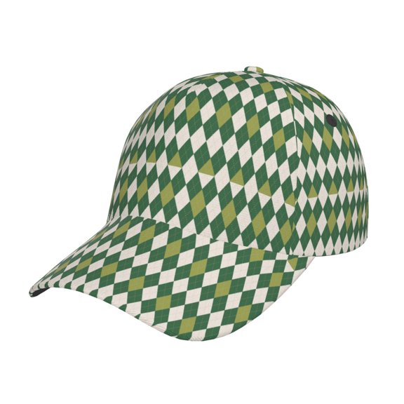 Teaboi Light Green Squares Pattern Baseball Cap, UV Protection Adjustable Sports Cap, Outdoor Hat for Men and Women