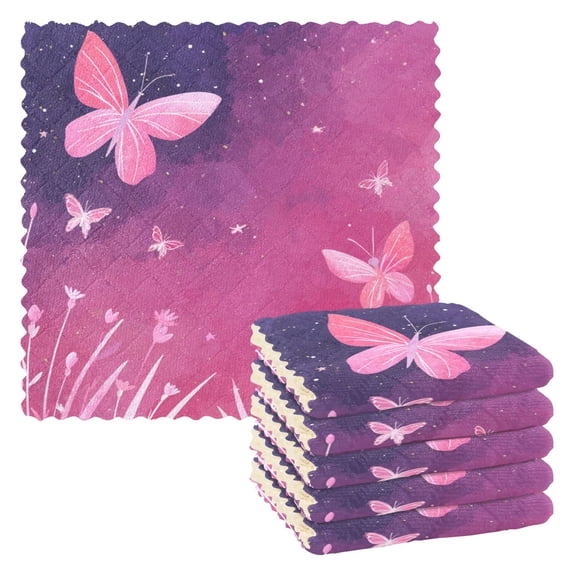6 Pieces of Kitchen Towels 11x11Inch Kitchen Dish Cloths Kitchen Dish Towels Reuseable Cleaning Cloths Fluttering Pink Butterfly