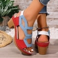 thumbnail image 3 of HomeDM Womens Platform Chunky Heels Sandals Color Block Open Toe Ankle Strap Slides Sandals Summer Dress Shoes, Blue Size 9, 3 of 9