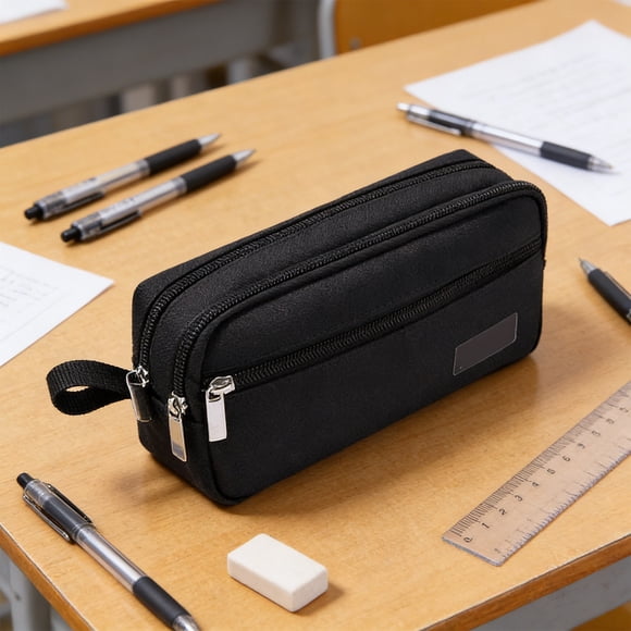 Roiihwy Trousse à Crayons Grande Capacité Pochette à Crayons Boîte à Crayons Esthétique pour Organisateur de Papeterie de Bureau, Sac à Crayons Simple Robuste Multifonction - Noir