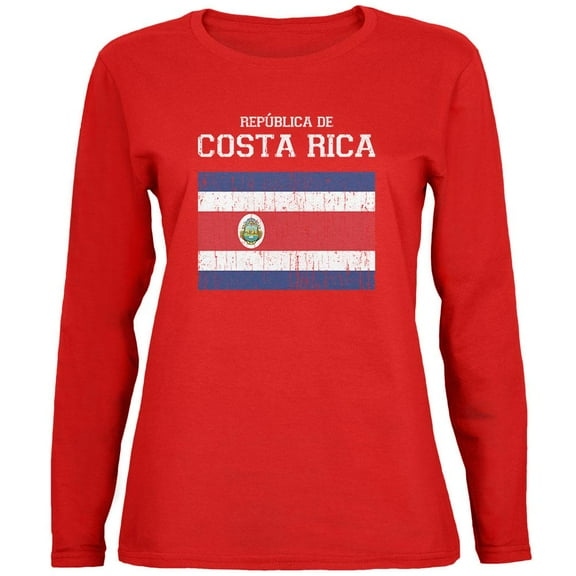 World Cup Distressed Flag Republica de Costa Rica Red Womens Long Sleeve T-Shirt - Medium