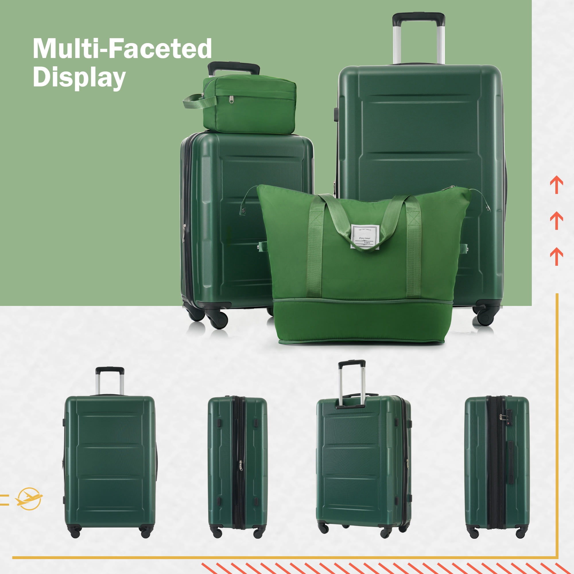 EUROCO 4-Piece Luggage Sets with Expandable Spinner Wheels,Hardside Carry On 20"& 24" Checked Luggage Set with TSA Lock and Scratch-Resistant Surface, Green