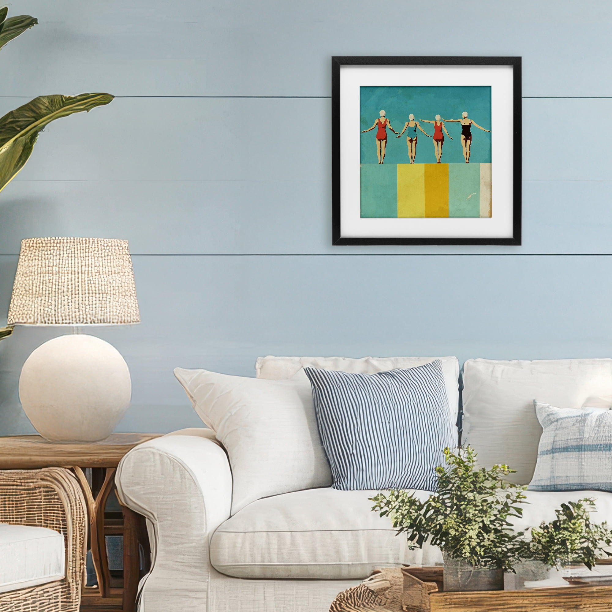 Stupell Industries Four Figures on the Pool Black Framed Print Under Glass, design by Layla Oz