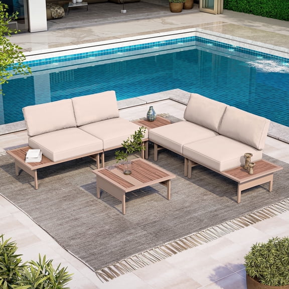 LAUSAINT HOME 6 Pieces Patio Furniture Set, Outdoor Metal Frame Patio Conversation Sets with Beige Cushions