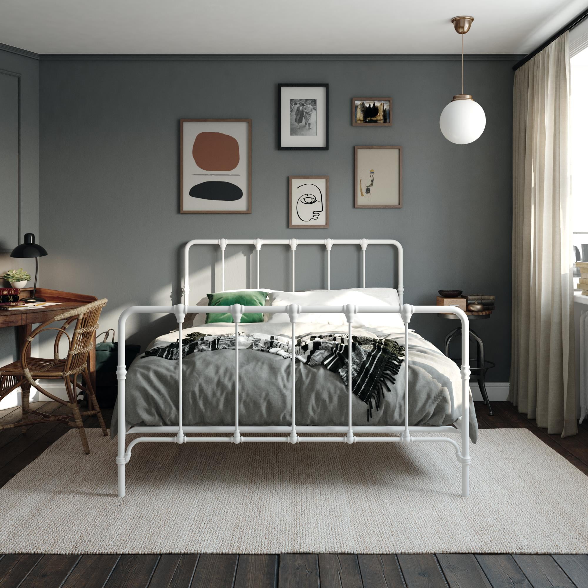 Mainstays Farmhouse Metal Bed, King, Gray