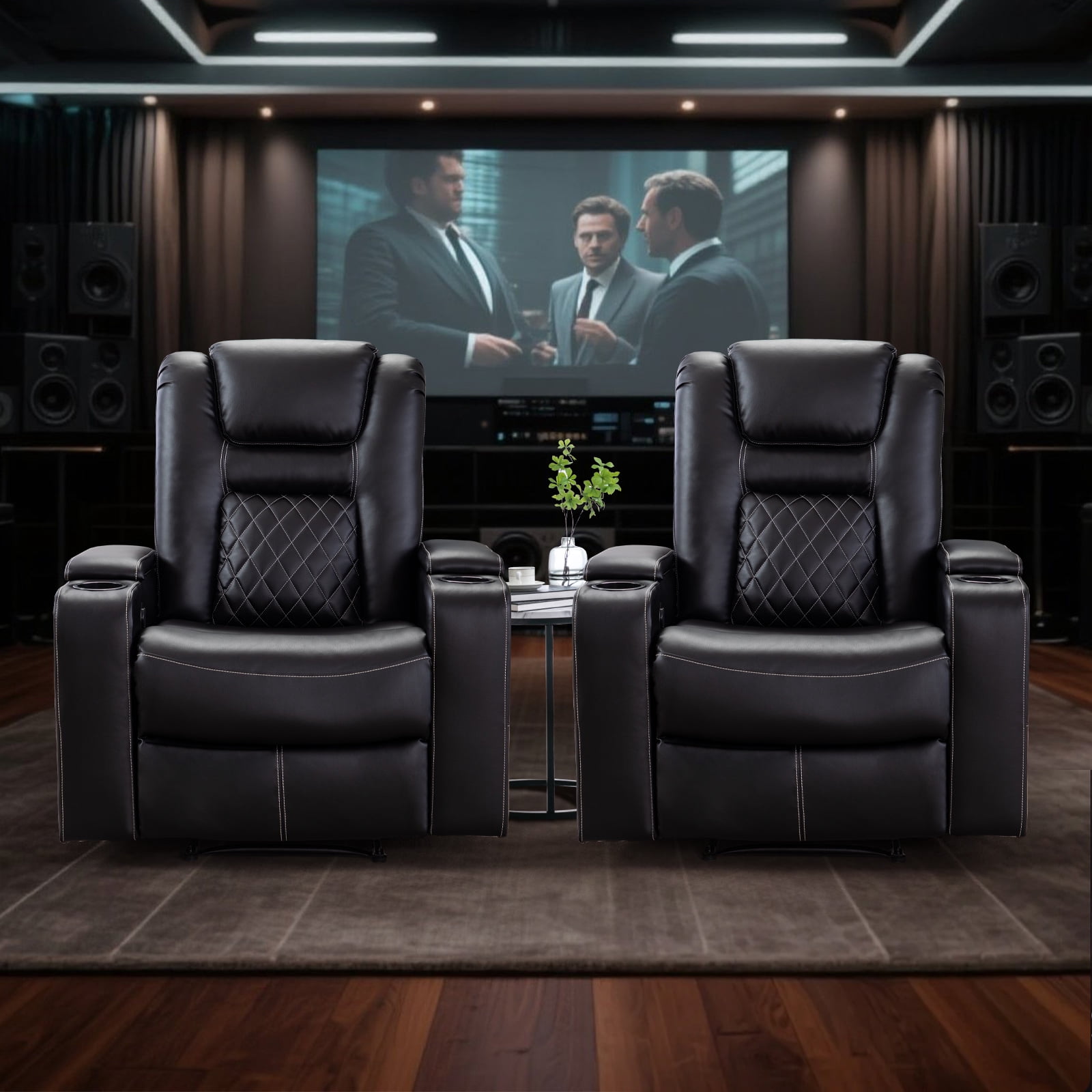 Bonzy Home Power Electric Recliner Chair Set of 2 with USB Ports and Cup Holders Leather Home Theater Seating, Living Room Chair Black