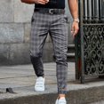 thumbnail image 3 of OmicGot Popular Mid-rise Checkered Pattern Pants Bottoms Men Pants, 3 of 4