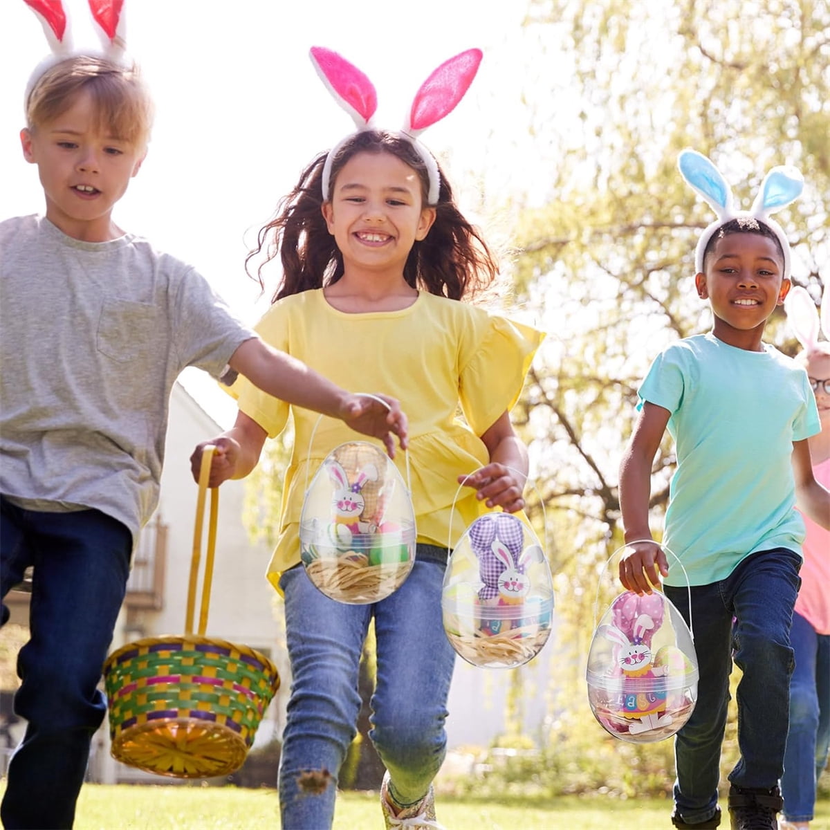 Tutuviw 6 Pcs Giant Clear Easter Egg with Handles, 8 in Large Easter Eggs,DIY Jumbo Easter Egg Fillable Big Bunny for Easter Hunt Game Supplies,Egg Shaped Baskets Containers Decoration