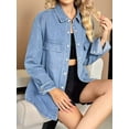 thumbnail image 5 of Women'S Oversized Denim Jacket Casual Long Sleeve Denim Shirts Distresse Jean Jacket Fall Outfits Light Blue M, 5 of 6