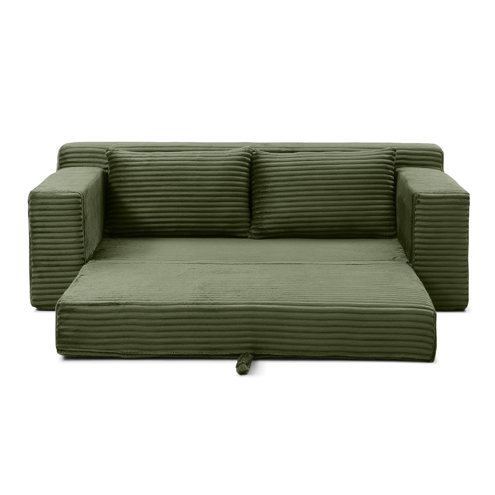 Memory Foam Cloud Loveseat Sofa, 2 in 1 Convertible Folding Couch Bed with Pull-Out Sleeper, No Assembly Compressed Corduroy Floor Lounge Sofa for Apartment, Office, Bedroom, Living Room, Green