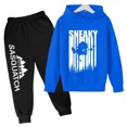 thumbnail image 3 of Conjunto de sudadera con capucha y pantalones de polar para niños, conjunto de 2 piezas, chándal, estampado de cabeza grande de Sasquatch furtivo, 3 of 5