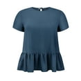thumbnail image 4 of GRACE & GRANDEUR Women's Plus Size Easter Babydoll Peplum Tops Short Sleeve Crew Neck Flowy Blouses Loose Fit Summer Casual Shirts Top 4X Navy Blue, 4 of 6