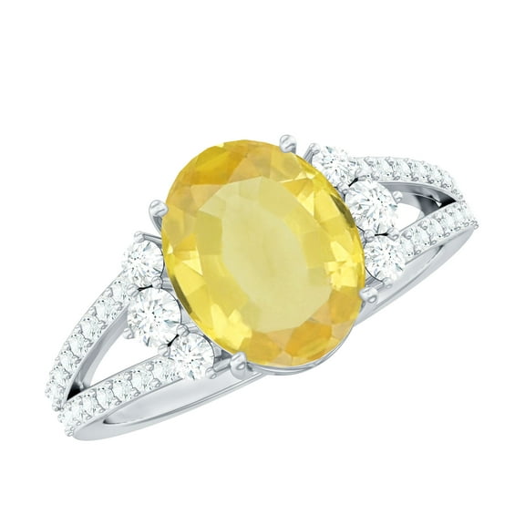 Rosec Jewels Womens Lab Grown Yellow Sapphire Ring with Moissanite - 8X10 mm Sapphire, AAAA Grade, 925 Sterling Silver, US 4.00