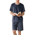 thumbnail image 5 of Maqroz Mens Sweatsuits 2 Piece Set Short Sleeve T-Shirt and Shorts Set Crew Neck Top with Elastic Waist Bottoms Casual Loungewear Soft Everyday Wear Lightweight Comfortable Home Outfit, 5 of 6