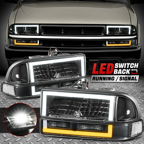 NUVISION for 98-04 Chevy Blazer S10 Switchback Dual LED DRL Headlights Black/Clear