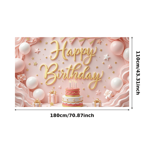 Pink Birthday Decoration Banner Pastel Happy Birthday Cake Balloons Stars for Birthday Party Celebration Indoor Decor