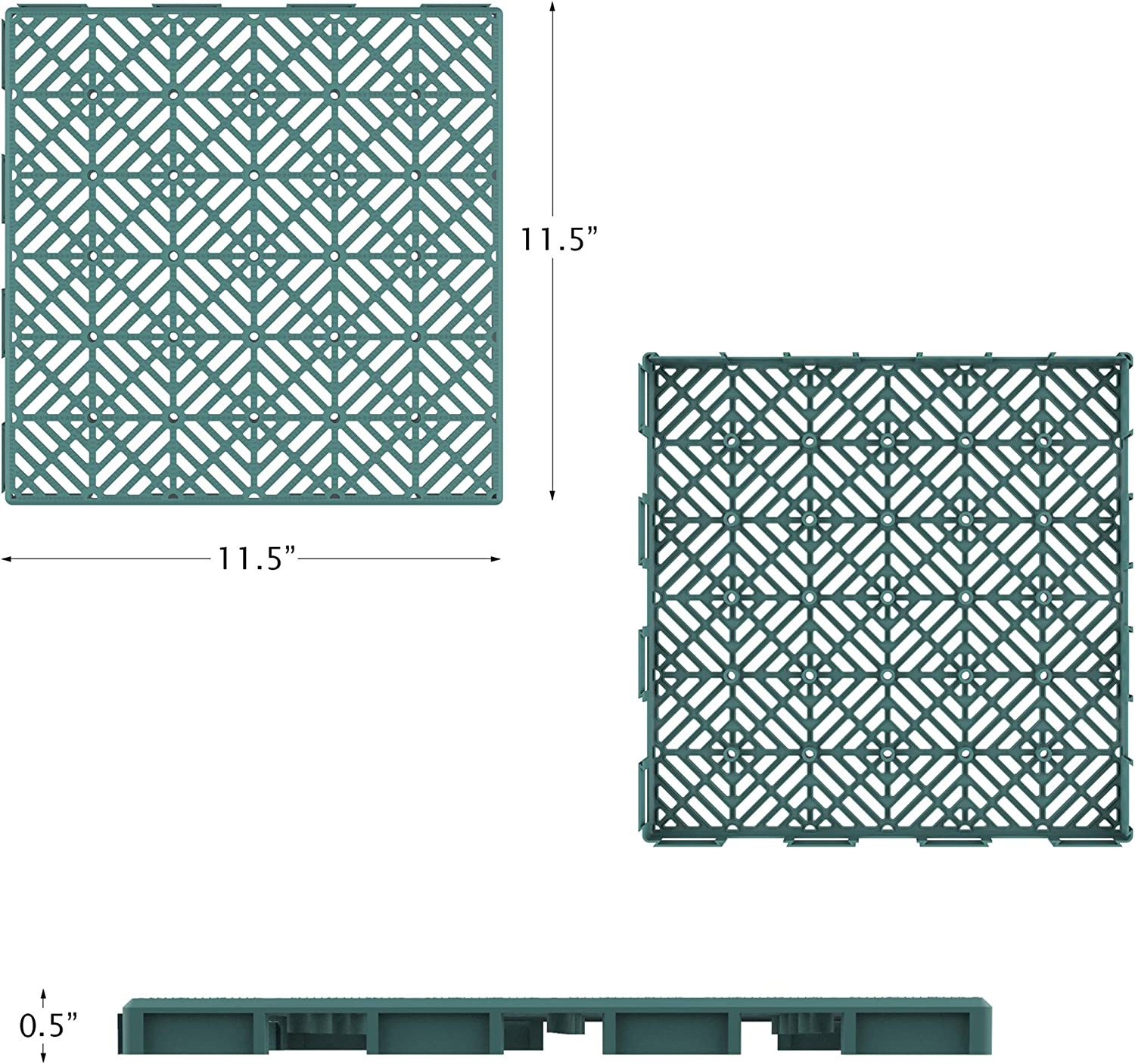 Pure Garden 50-LG1170 Patio & Deck Tiles-Interlocking Diamond Pattern Outdoor Flooring Pavers - Green - Set of 6 - image 2 of 8