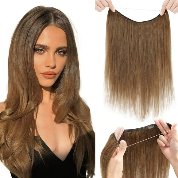 Wire Hair Extensions - 100% Real Human Hair Extensions, Invisible Wire Hair Extensions Real Human Hair for Women, Straight Halo Human Hair Extension, Halo Hair Extension