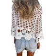 thumbnail image 6 of Women Crochet Cardigan Tie Front Hollow Out Long Sleeves Summer Knit Cover Cardigan White One size, 6 of 10