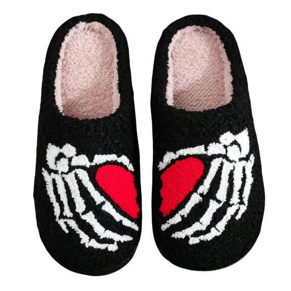 Halloween Plush Slippers Heart Finger Pattern Slippers, Halloween House Slippers for Women Men, Spooky Halloween Slippers for Indoor Outdoor (Black 36-37)