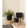 thumbnail image 5 of Set of 3 Poly Rattan Planter Baskets with Wooden Legs, Black Rope Textured Indoor Outdoor Planters for Living Room Corner Entryway, 5 of 6