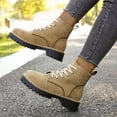 thumbnail image 5 of Women's Ankle Boots Fashionable Casual Winter Versatile Short Boots Solid Color Round Toe Lace-Up Thick-Soled Low Chunky Heel Shoes, 5 of 10