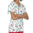 thumbnail image 3 of V-Neck Print Scrub Top Christmas Holiday, Light Blue Holiday Owls, XL, 3 of 3