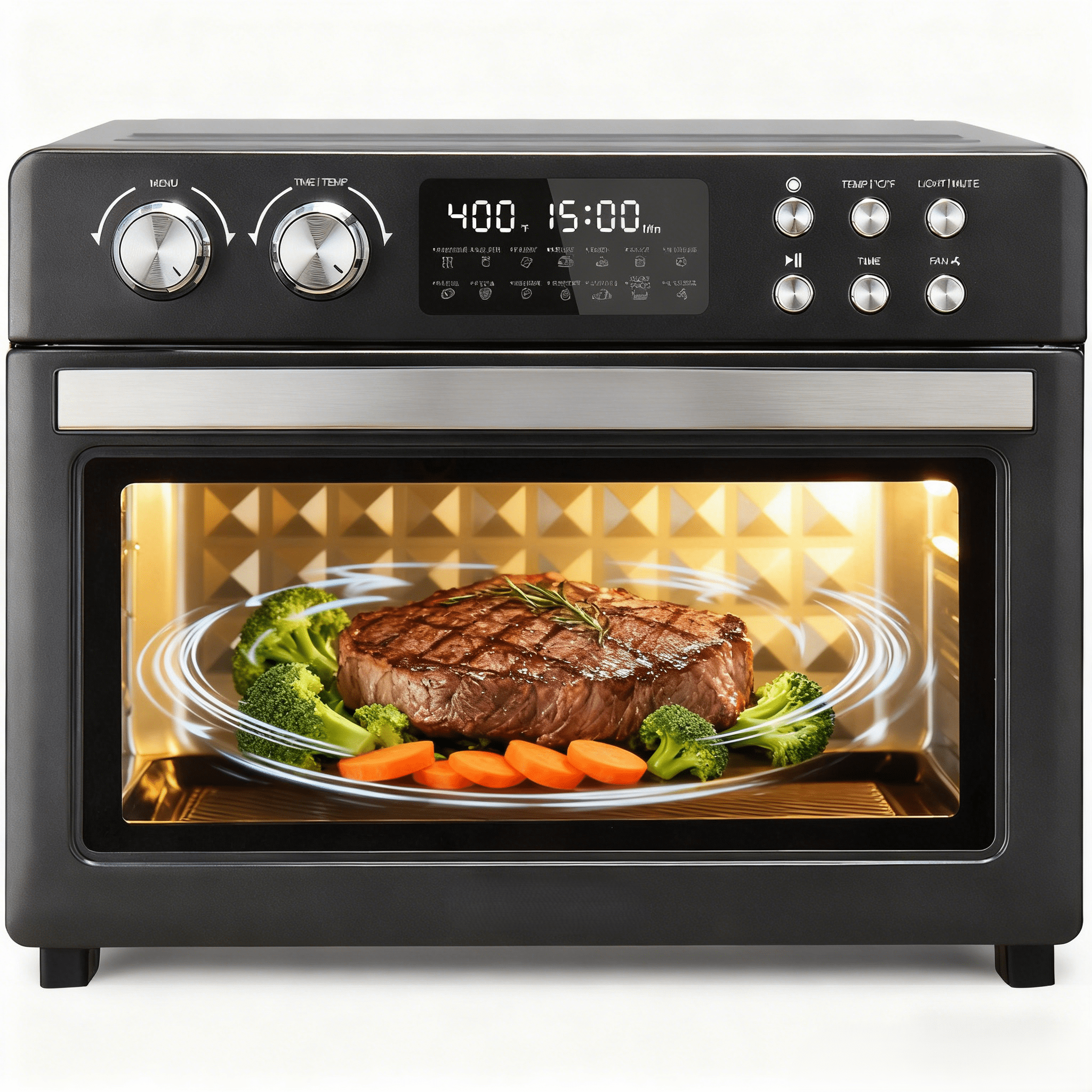 Air Fryer Toaster Oven Combo, 28Quart 12-in-1 Extra Large Countertop Convection Oven with LED Display, Toast, Roast, Bake, Reheat, Broil & Steam , 7 Accessories+Recipe, Black