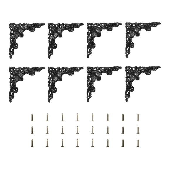 Uxcell 8pcs Vintage Flat Corner Bracket with Screw for Box Cupboard Furniture, Black