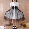 thumbnail image 7 of hengsof Girls Short Sleeve Dress Collared Bubble Sleeve Mesh Detail Button Front Sundress Casual Party Comfort Dress for 8-13 Years Old, 7 of 7