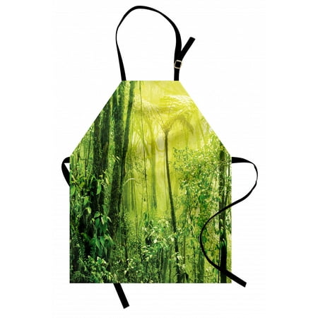 Amazon Green Tea Green Apron Tropical Amazon Wildlife Nature Forest with Branches and Tree Art, Unisex Kitchen Bib Apron with Adjustable Neck for Cooking Baking Gardening, Pale Green and Forest Green, by Ambesonne ()