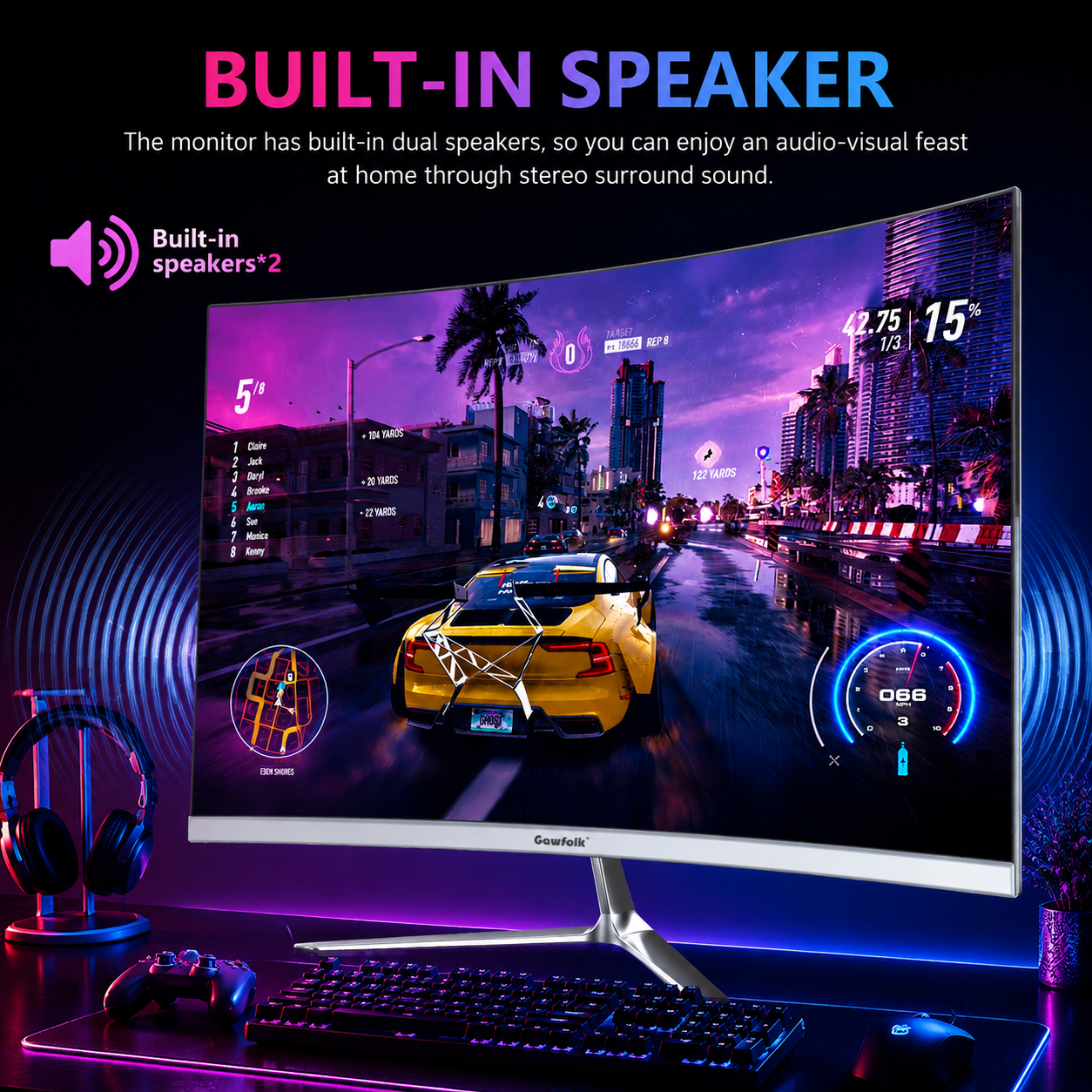 Gawfolk 24.5" Curved Gaming Monitor 1080P 120Hz photo 6