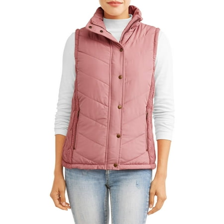 Womens Puffer Vest - Women's Puffer Vest With Cable Knit Side Panels