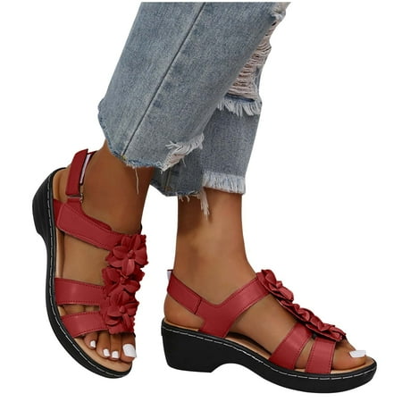 

Bohemian Vintage Beaded Low Heels Roman Sandals for Women Ethnic Style Beach Seaside T-Strap Thong Sandals