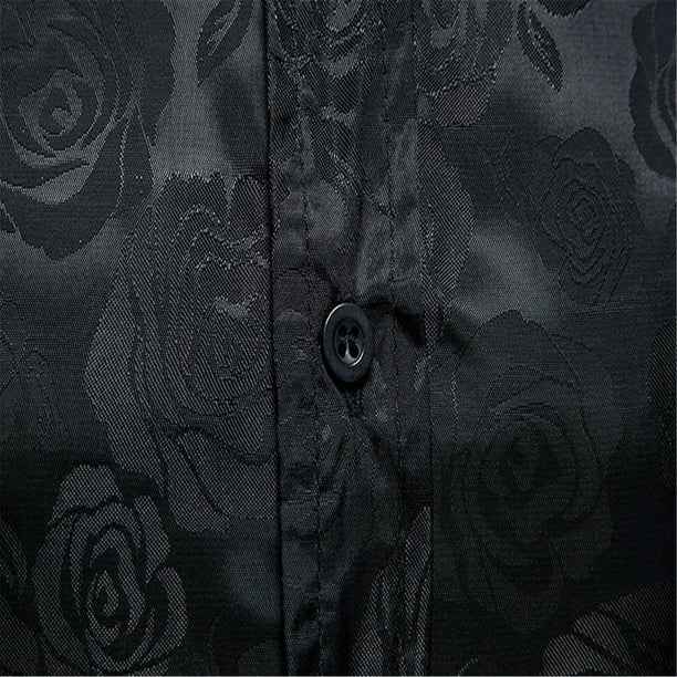Black Dress Shirt With Roses CBGELRT Mens Shirts Rose Flower
