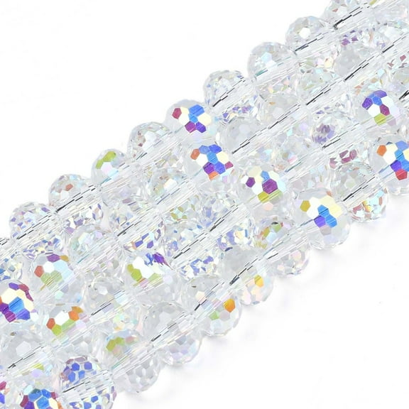 1Strand Electroplate Transparent Glass Beads Strands AB Color Plated Faceted Rondelle Clear AB 10x8mm Hole: 1.2mm about 70pcs/strand 20.67 inch(52.5cm)