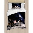thumbnail image 3 of Galaxy Duvet Cover Set King Size, Astronaut on Rocky Surface of Moon American Flag USA Rocket Traveling Space Art, Decorative 3 Piece Bedding Set with 2 Pillow Shams, Grey Navy Blue, by Ambesonne, 3 of 3