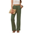 thumbnail image 4 of IDALL Linen Pants Women Petite Pants Women Casual Linen Cotton Drawstring Straight Leg Pants Lounge Pants Women Summer Pants Green 3XL, 4 of 7