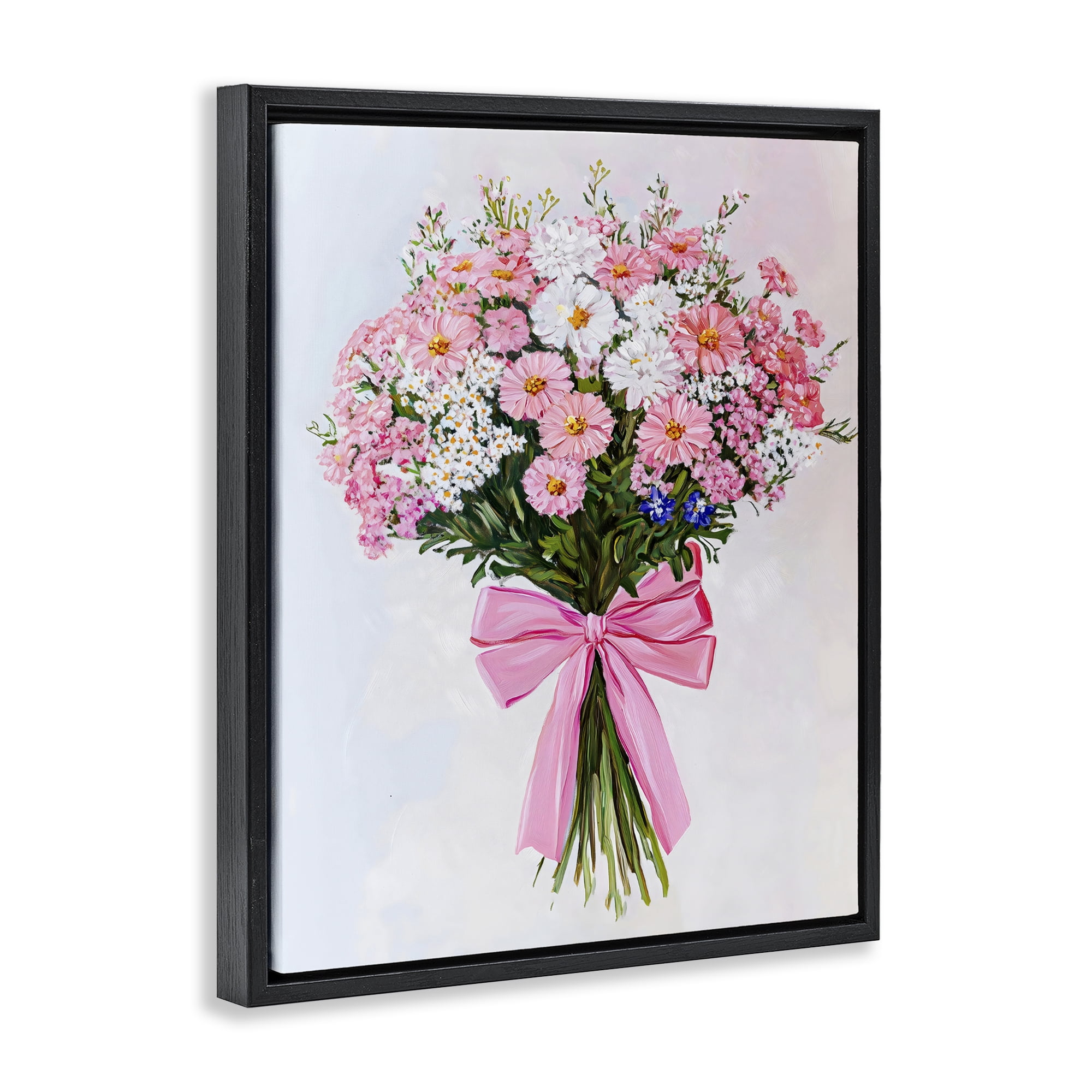 Stupell Industries Pink & White Tied Flower Bouquet Black Framed Floater Canvas Wall Art, design by The Prints Vibe