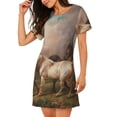 thumbnail image 2 of Sikiie Three Horses Oil Painting Print Women's Short-sleeved Nightdress, Round Neck Pullover Nightdress Pajamas Summer Home Wear, 2 of 6