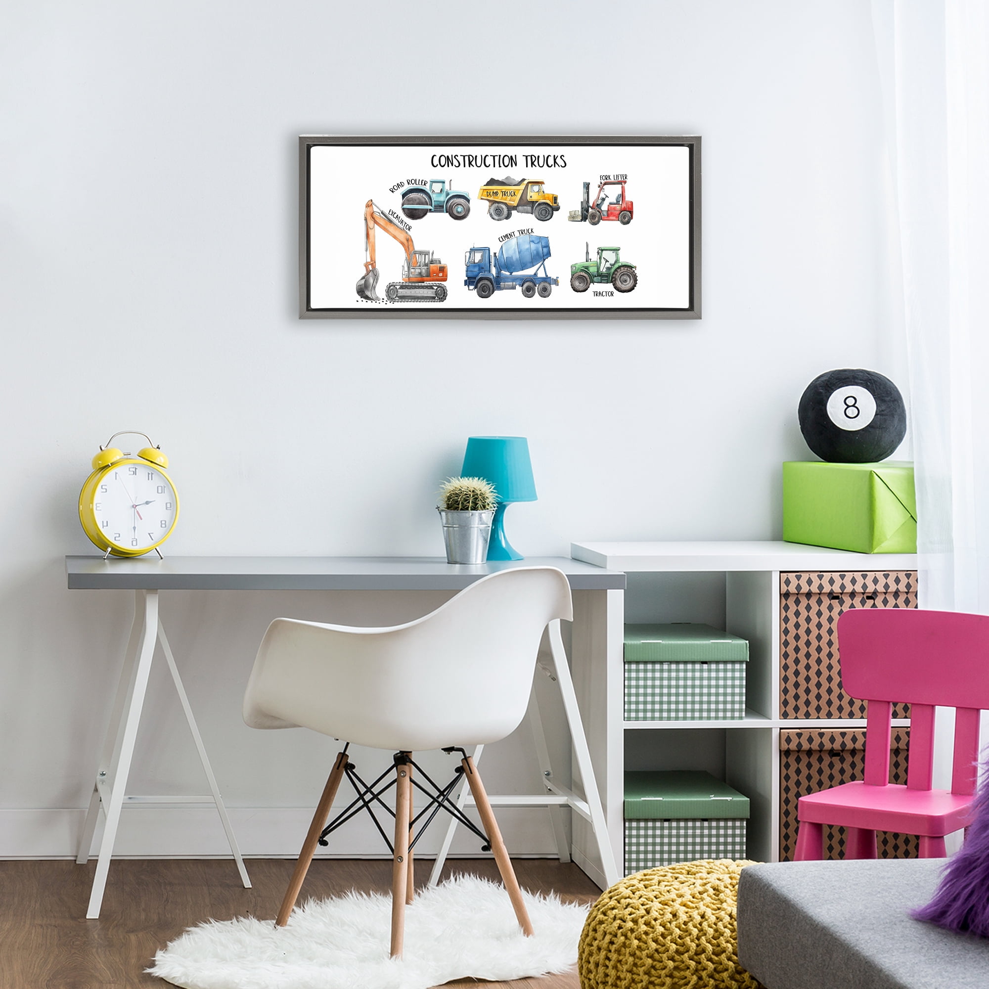 Stupell Industries Industrial Construction Trucks Gray Framed Floater Canvas Wall Art, design by Christine Simpson Art